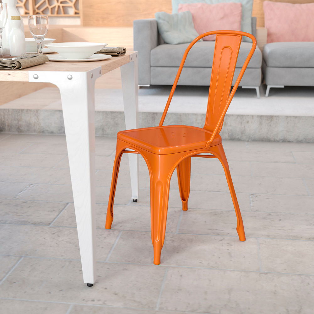 Metal Stackable Chair - Orange - Indoor/Outdoor - 500 lb Capacity
