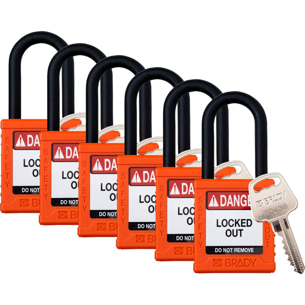 B3113129 Safety Lockout Padlock - Keyed Alike 1.5 in. Plastic & Nylon, Orange - Pack of 6
