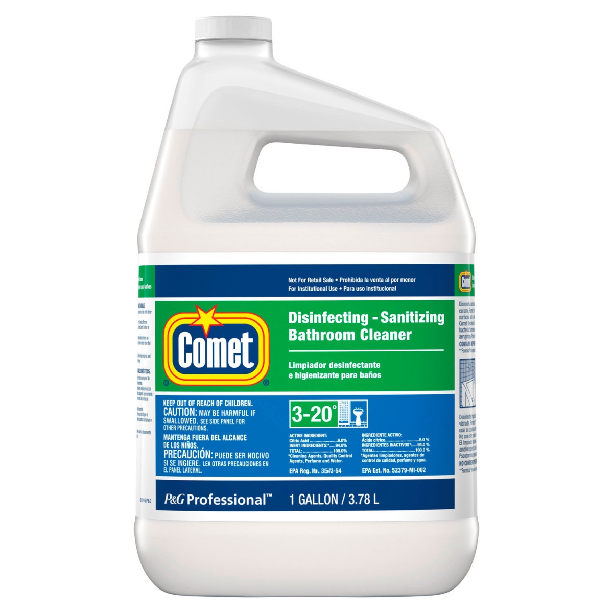 Picture of United Stationers Supply B3178508 Comet Disinfecting-Sanitizing Bathroom Cleaner - Citrus - 1 gal - Closed-Loop Plastic Jug - Clear - Case of 3