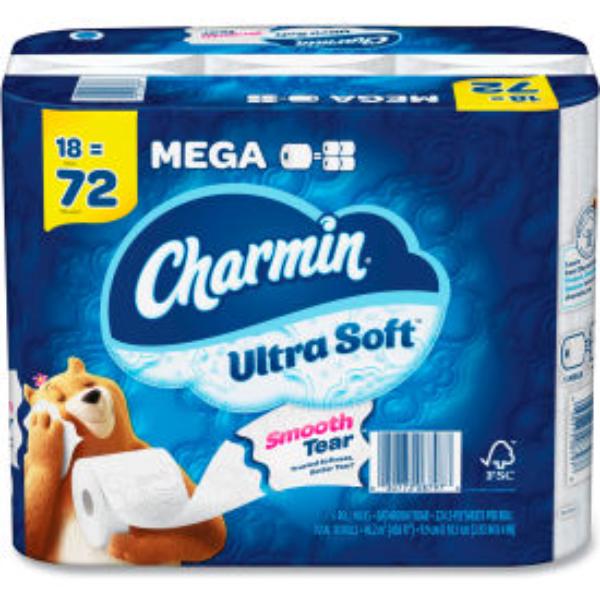 Picture of United Stationers Supply B3178075 Charmin Ultra Soft Bathroom Tissue - Septic Safe - 2-Ply - White - 224 Sheets per Roll - 18 Rolls per Case