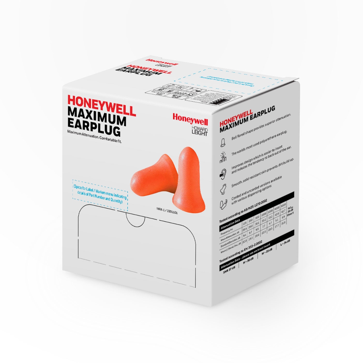 B2334229 Howard Leight Maximum MXM-LS4-REFILL Dispenser Refill - Contoured Bell - Orange - 200 Pair