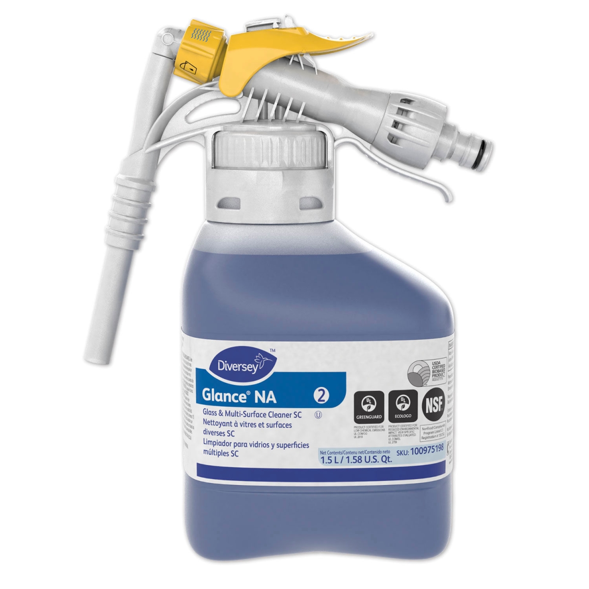 Glance NA Glass & Multi-Surface Cleaner - Unscented - 1.5L Bottle - Case of 2 - Streak-Free Formula