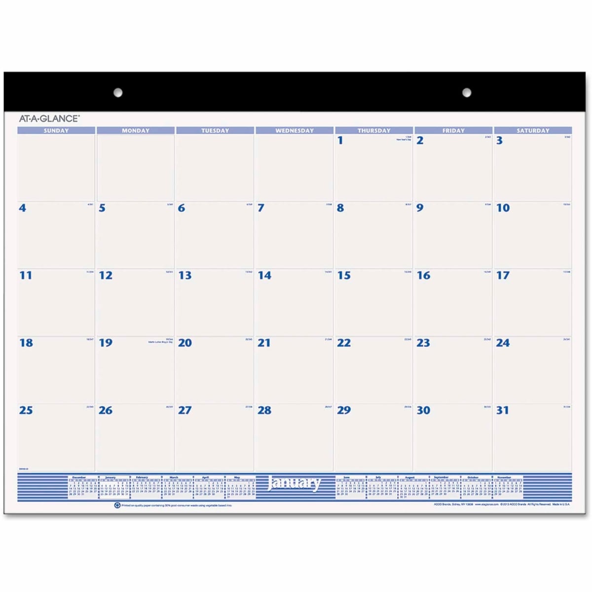B1250199 22 x 17 in. Desk Pad - Black Binding - Jan to Dec - 2025 - White