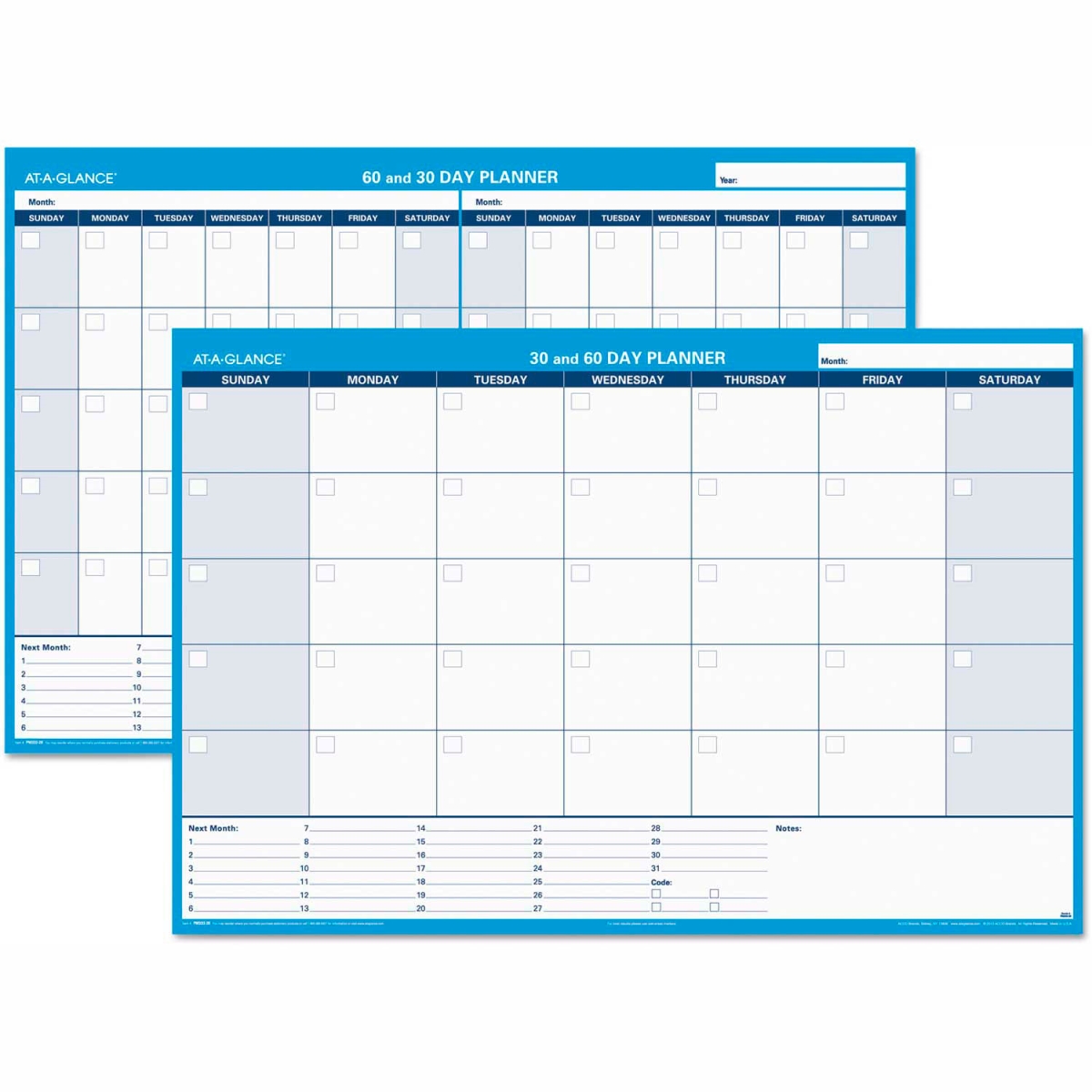 Undated Horizontal Wall Planner - Blue - 48 x 32 in. - Reversible Design