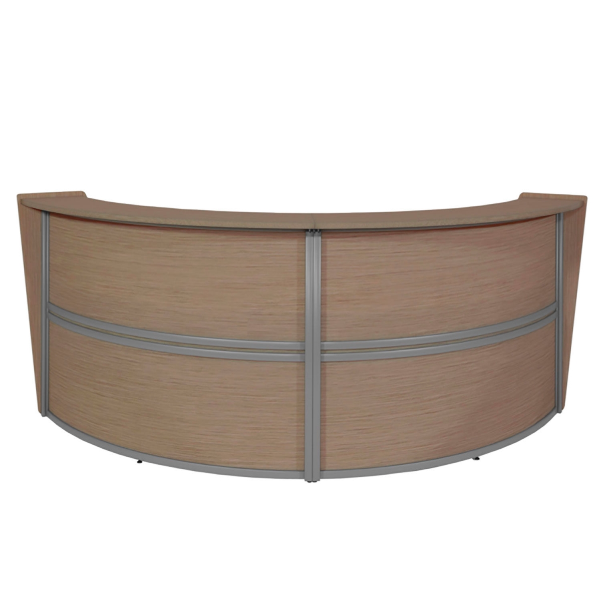 Picture of Regency Seating B3177069 Marque Double Unit Reception Curved Desk Workstation - 124.5 x 49 x 45.5 in. - Noble Oak