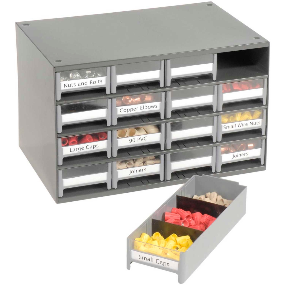 5294200 17 x 11 x 11 in. Steel Small Parts Storage Cabinet 19416 with 16 Drawers - Gray