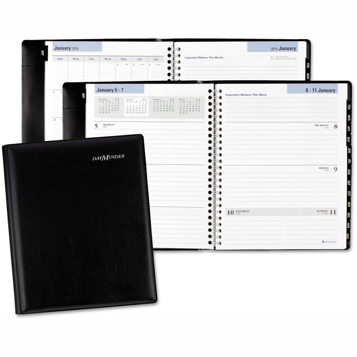 B1250202 DayMinder Executive Weekly & Monthly Refillable Planner - 8.75 x 7 in. - January to December - 2025 - Black