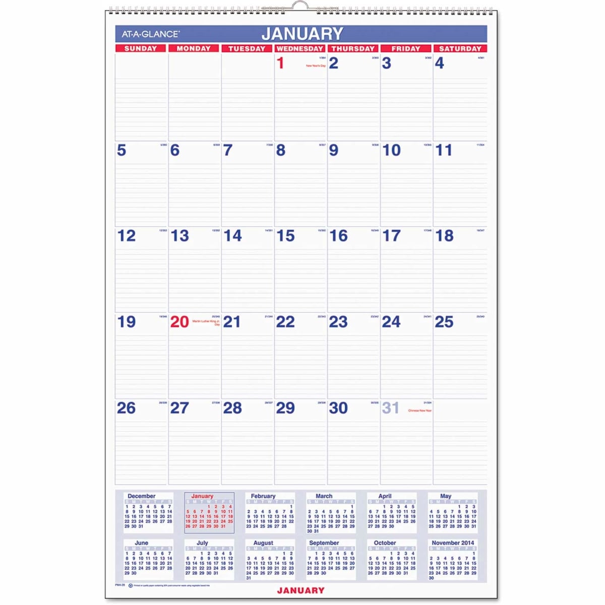 B1250158 Monthly Wall Calendar with Ruled Daily Blocks - 20 x 30 in. - January to December - 2025