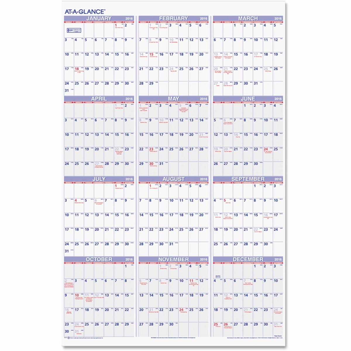 B1250167 Yearly Wall Calendar - 24 x 36 in. - January to December - 2025