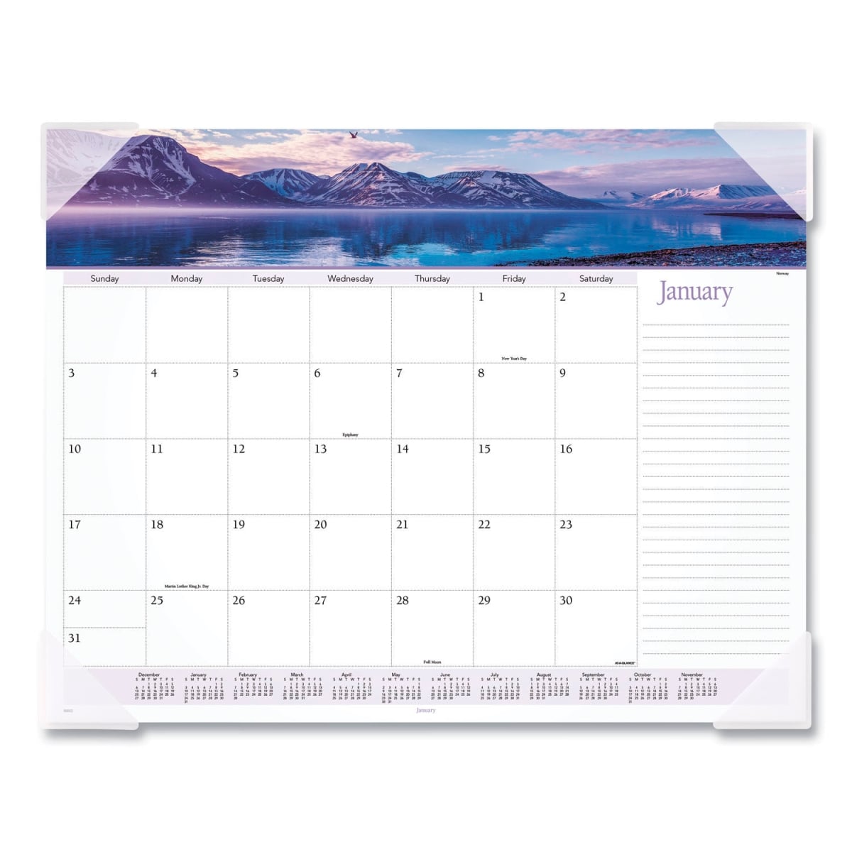 B1601652 Landscape Panoramic Desk Pad - 22 x 17 in. - Clear Corners - Jan to Dec - 2025 - White