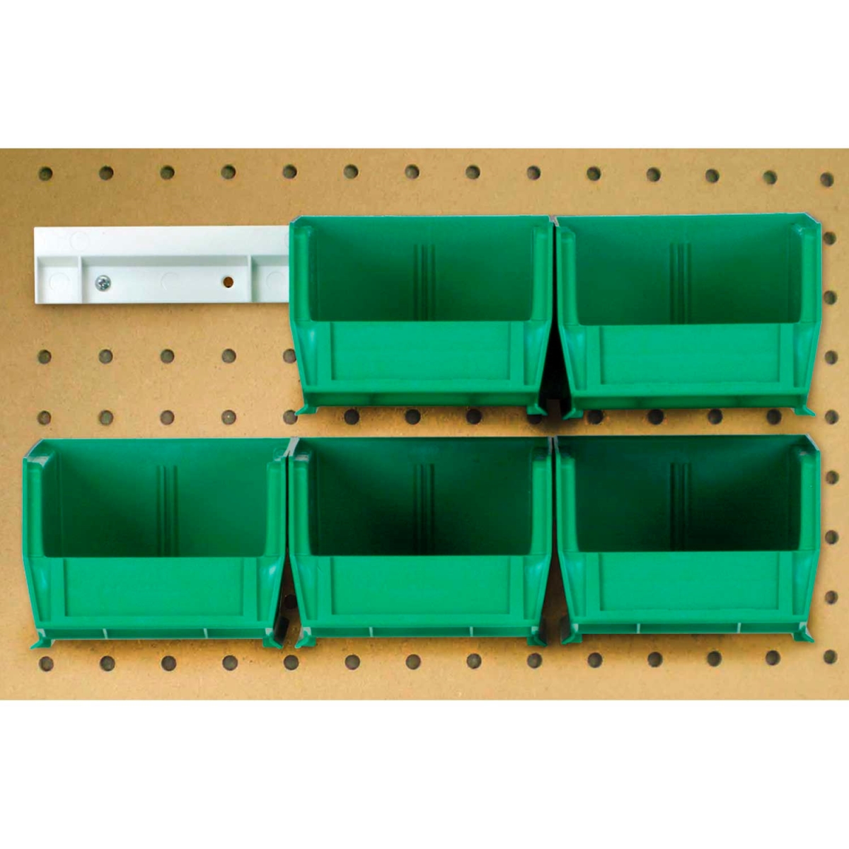 B1398809 Hang & Stack Bins with 2 Rails & 6 Bins - 5.375 x 4.125 x 3 in. - Green - Polypropylene
