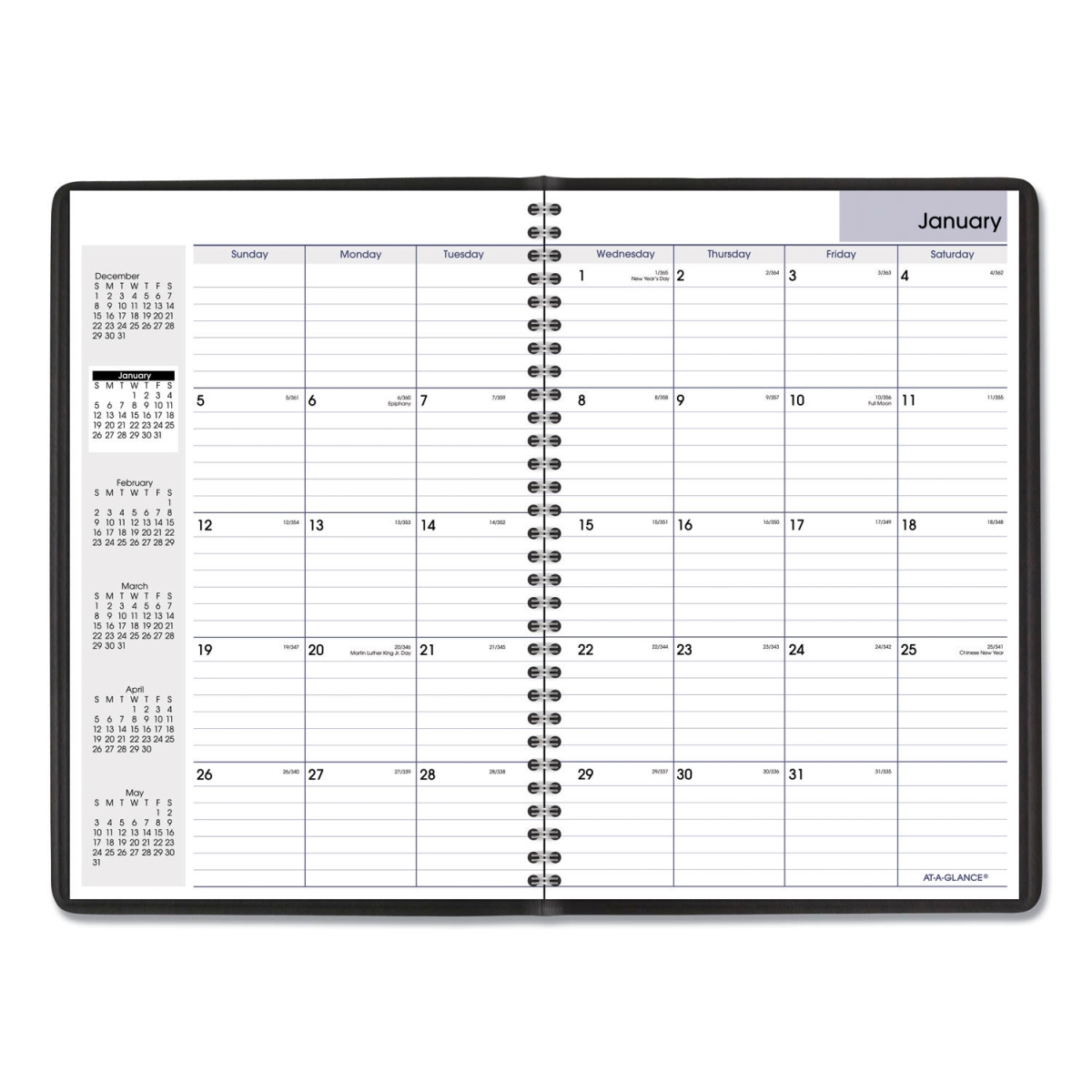 B1250182 DayMinder Monthly Planner - Ruled Blocks - 12 x 8 in. - 14-Month - December 2024 to January 2026 - Black