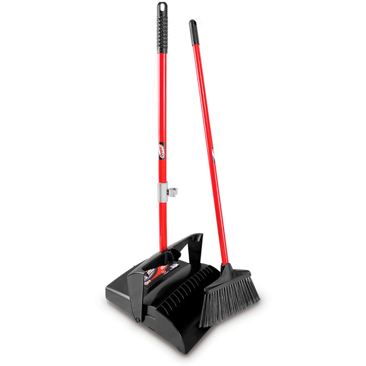 B598640 919 Commercial Lobby Broom & Dust Pan Set - Open Lid - Red