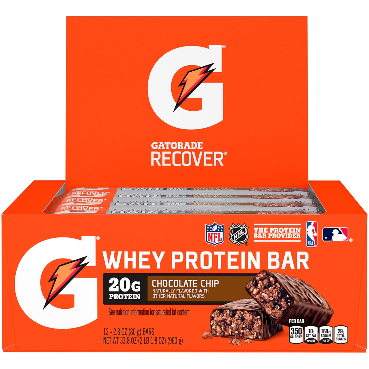 Picture of Green Rabbit Holdings B2946749 2.8 oz Gatorade Recover Chocolate Chip Whey Protein Bar - 12 Count