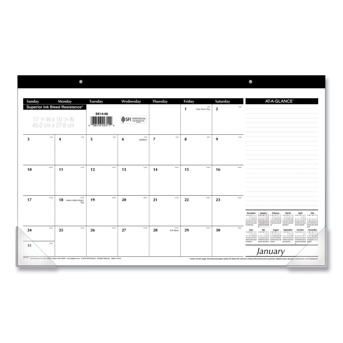 B1250211 18 x 11 in. Compact Desk Pad - Black Binding - Clear Corners - Jan to Dec - 2025 - White