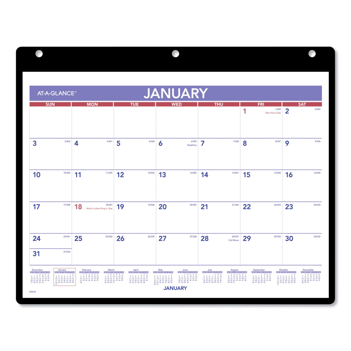 B1250140 Monthly Desk & Wall Calendar with Plastic Backboard & Bonus Pages - Jan-Dec - 2025 - White