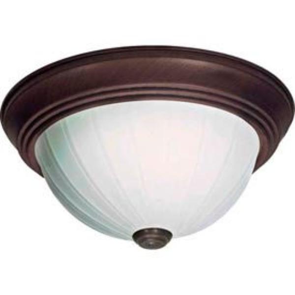 B439733 76-247 2 Light - 13 in. - Flush Mount - Frosted Melon Glass - Old Bronze