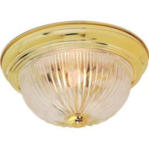 B439722 76-092 2 Light - 13 in. - Flush Mount - Clear Ribbed Glass - Polished Brass