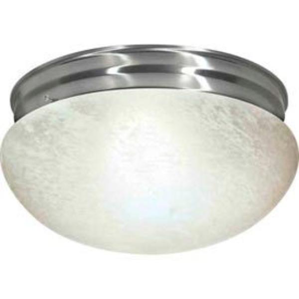 B439745 76-677 2 Light - 12 in. - Flush Mount - Large Alabaster Mushroom - Brushed Nickel