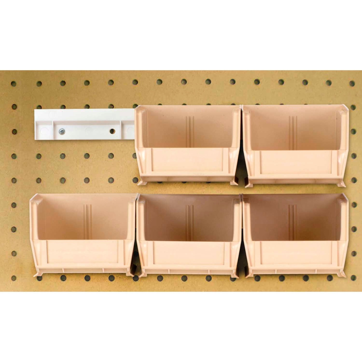 B1398832 Hang & Stack Bins with 2 Rails & 6 Bins - 7.375 x 4.125 x 3 in. - Ivory - Polypropylene