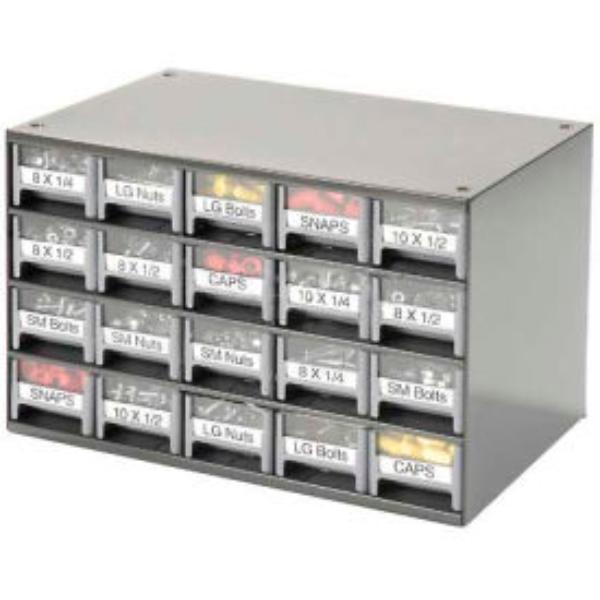 5294100 17 x 11 x 11 in. 19320 Steel Small Parts Storage Cabinet with 20 Drawers - Gray & Clear