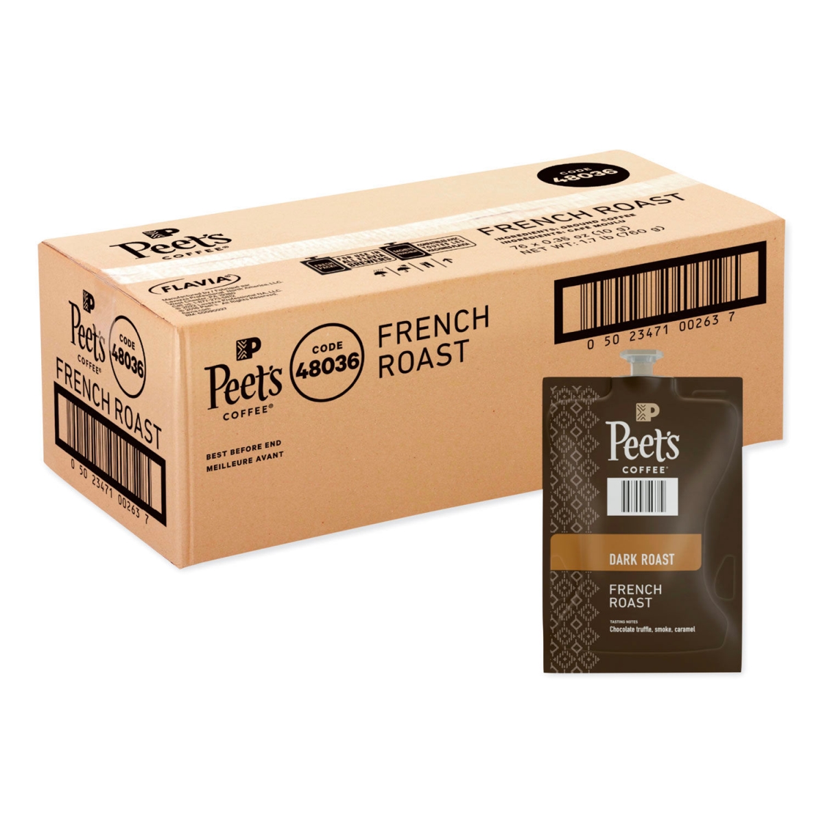 Picture of United Stationers Supply B3165157 Peets Coffee & Tea Flavia French Roast Ground Coffee - 0.35 oz Pouch - Pack of 76
