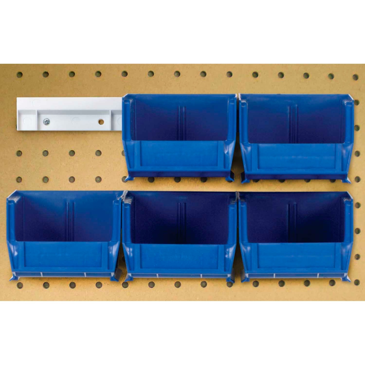 B1398769 Hang & Stack Bins with 2 Rails & 6 Bins - 5.375 x 4.125 x 3 in. - Blue - Polypropylene
