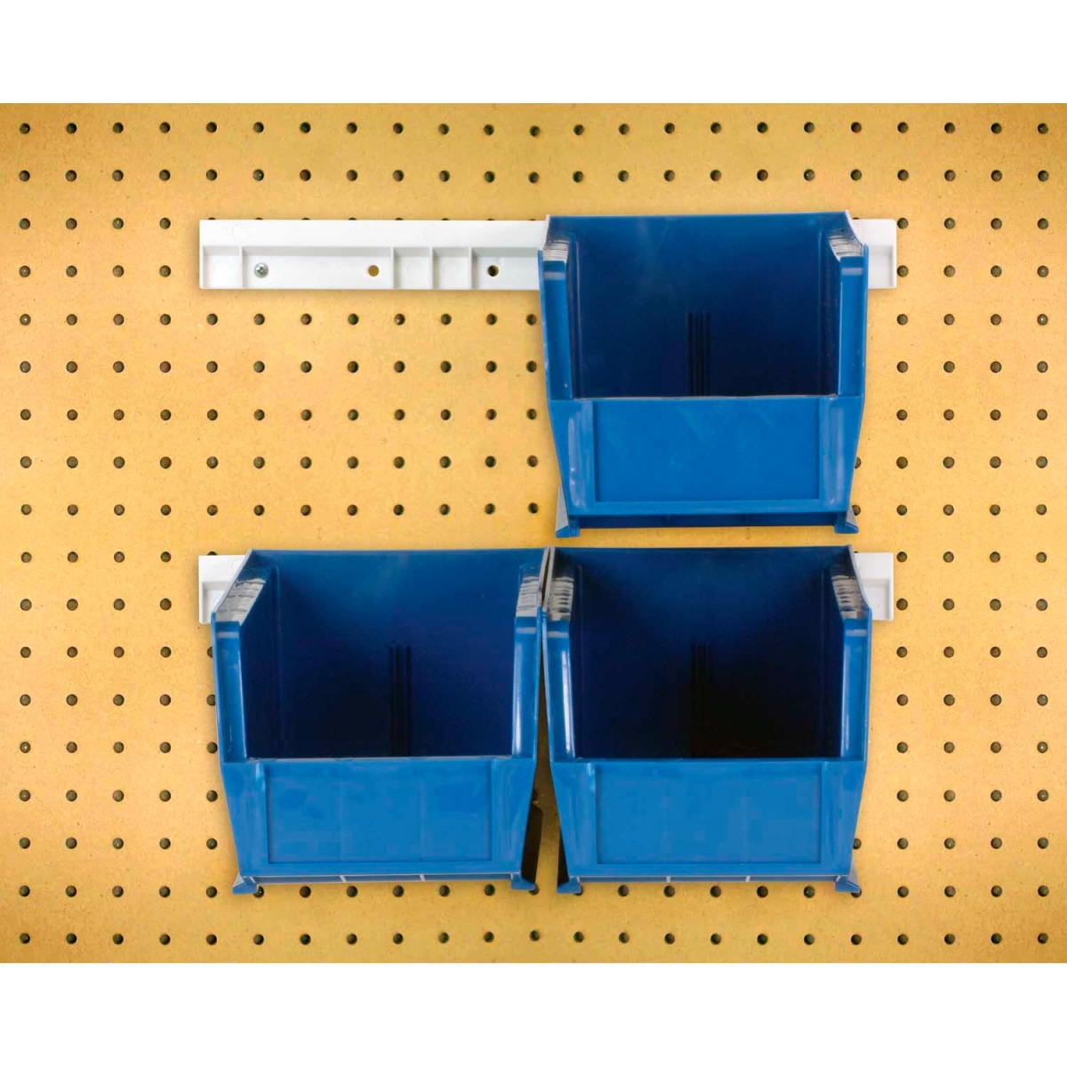 B1398866 Hang & Stack Bins with 2 Rails & 4 Bins - 10.875 x 5.5 x 5 in. - Blue - Polypropylene
