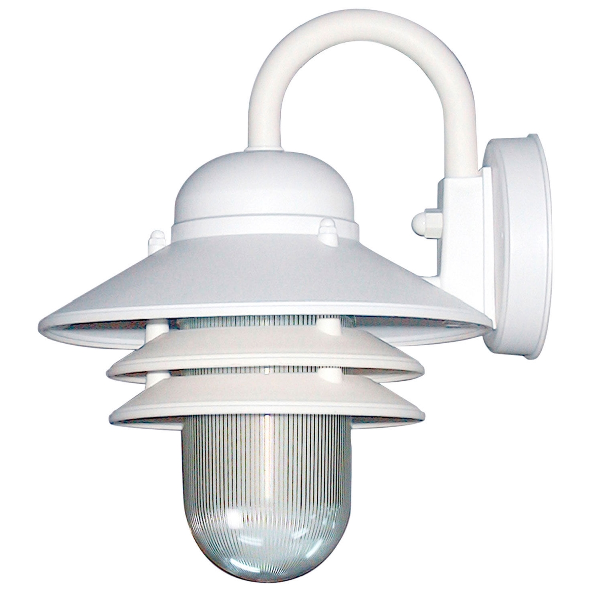 Nautical Style Outdoor Wall Fixture, E26, Weatherproof Polycarbonate, Prismatic Acrylic Lens, Wht