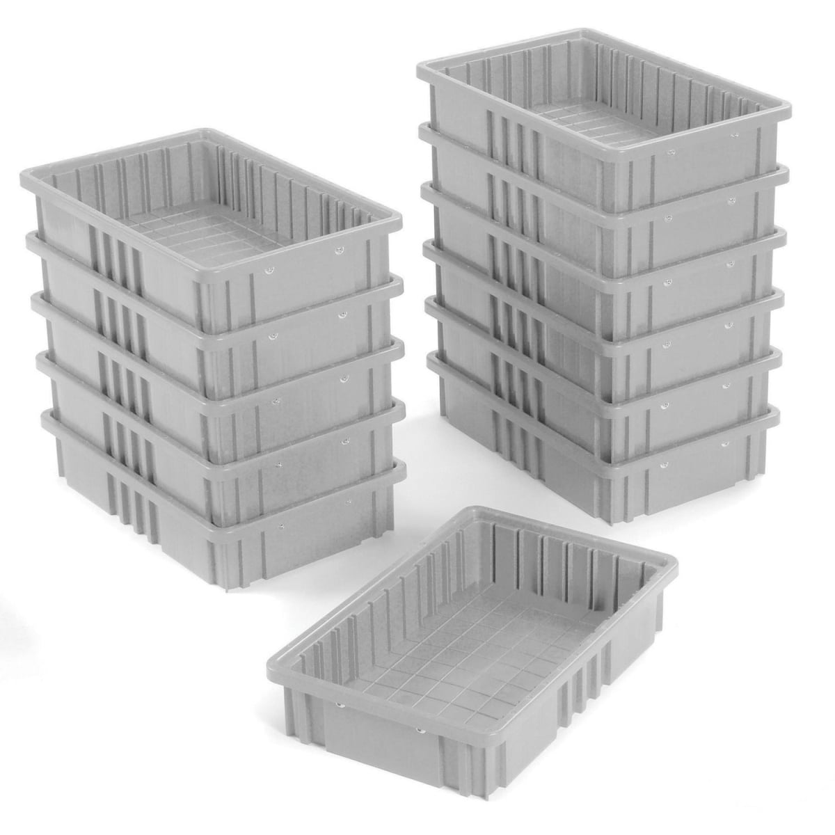 Global Industrial 334102GY Plastic Dividable Grid Container - 16.5 x 10.875 x 3.5 in. - Gray