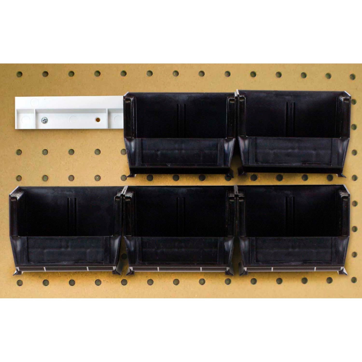 B1398810 Hang & Stack Bins with 2 Rails & 6 Bins - 5.375 x 4.125 x 3 in. - Black - Polypropylene