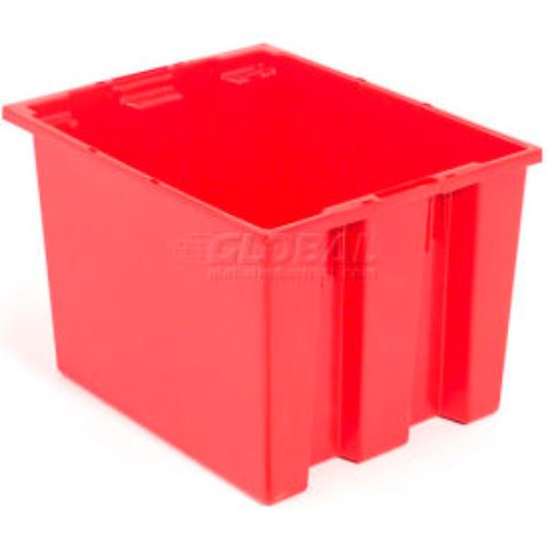 Global Industrial 274314RD Plastic Stack & Nest Storage Container - No Lid - 19.5 x 15.5 x 10 in. - Red