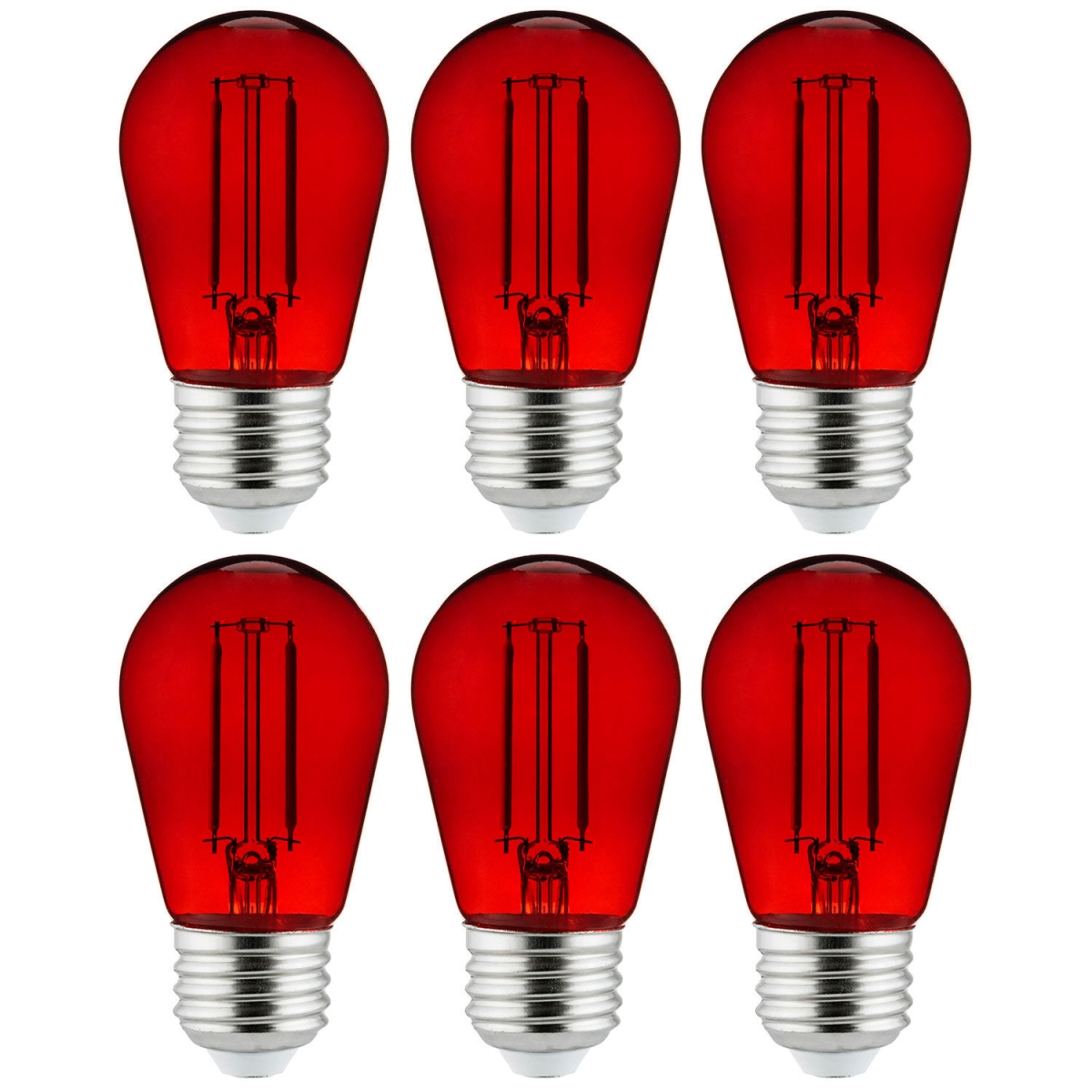 B3166865 Sunlite LED S14 Colored String Filament Light Bulb - E26 Base - 2W - Transparent Red - Pack of 6