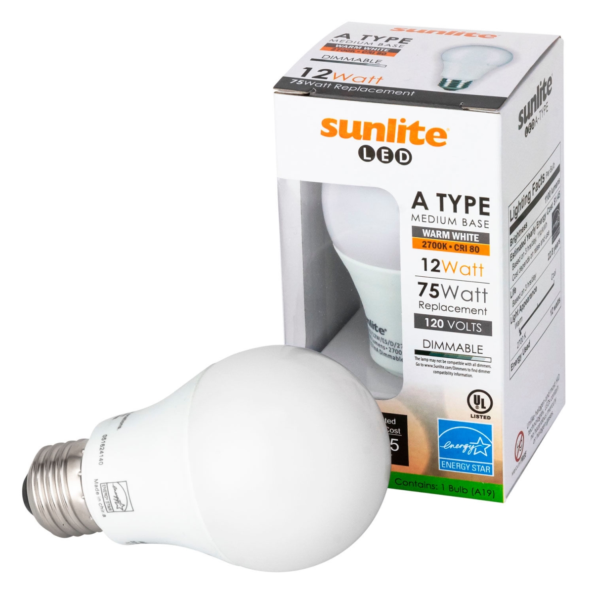B3123131 Sunlite LED Light Bulb - 12W - 1100 Lumens - Twist & Lock Base - Dimmable - Super White - Pack of 2