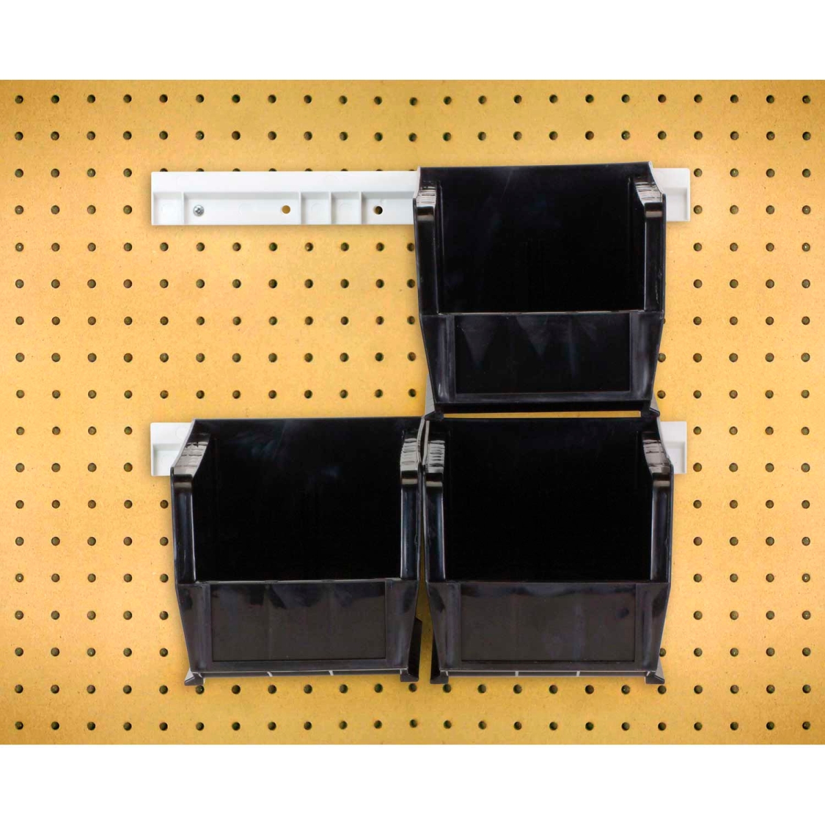B1398830 Hang & Stack Bins with 2 Rails & 4 Bins - 10.875 x 5.5 x 5 in. - Black -Polypropylene