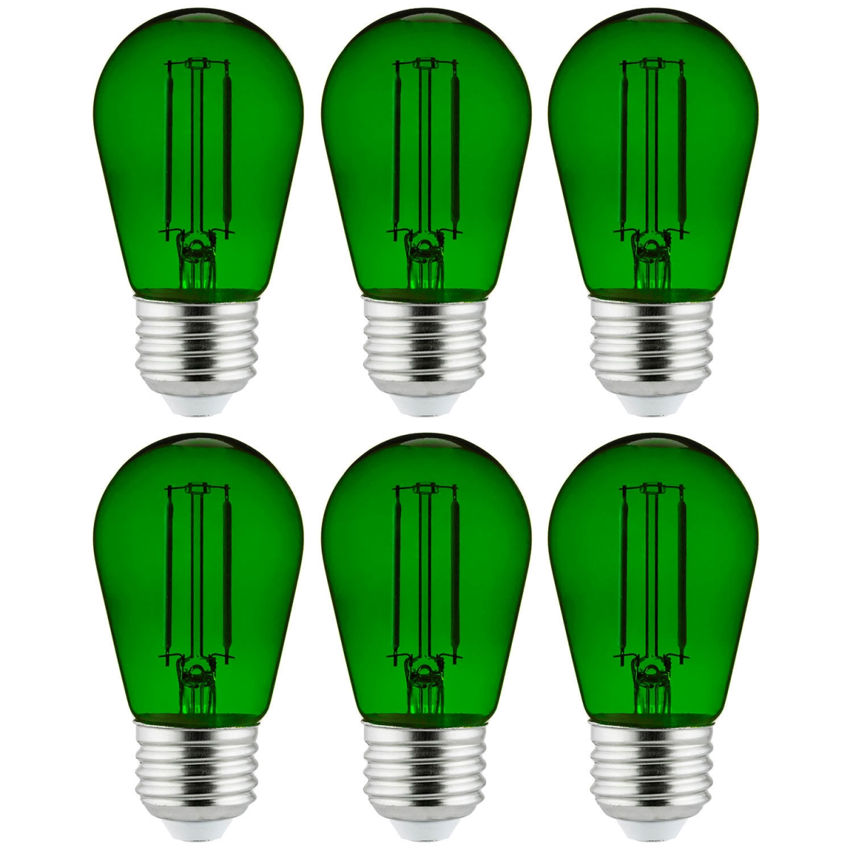 B3166937 Sunlite LED S14 Colored String Filament Light Bulb - E26 Base - 2W - Transparent Green - Pack of 6