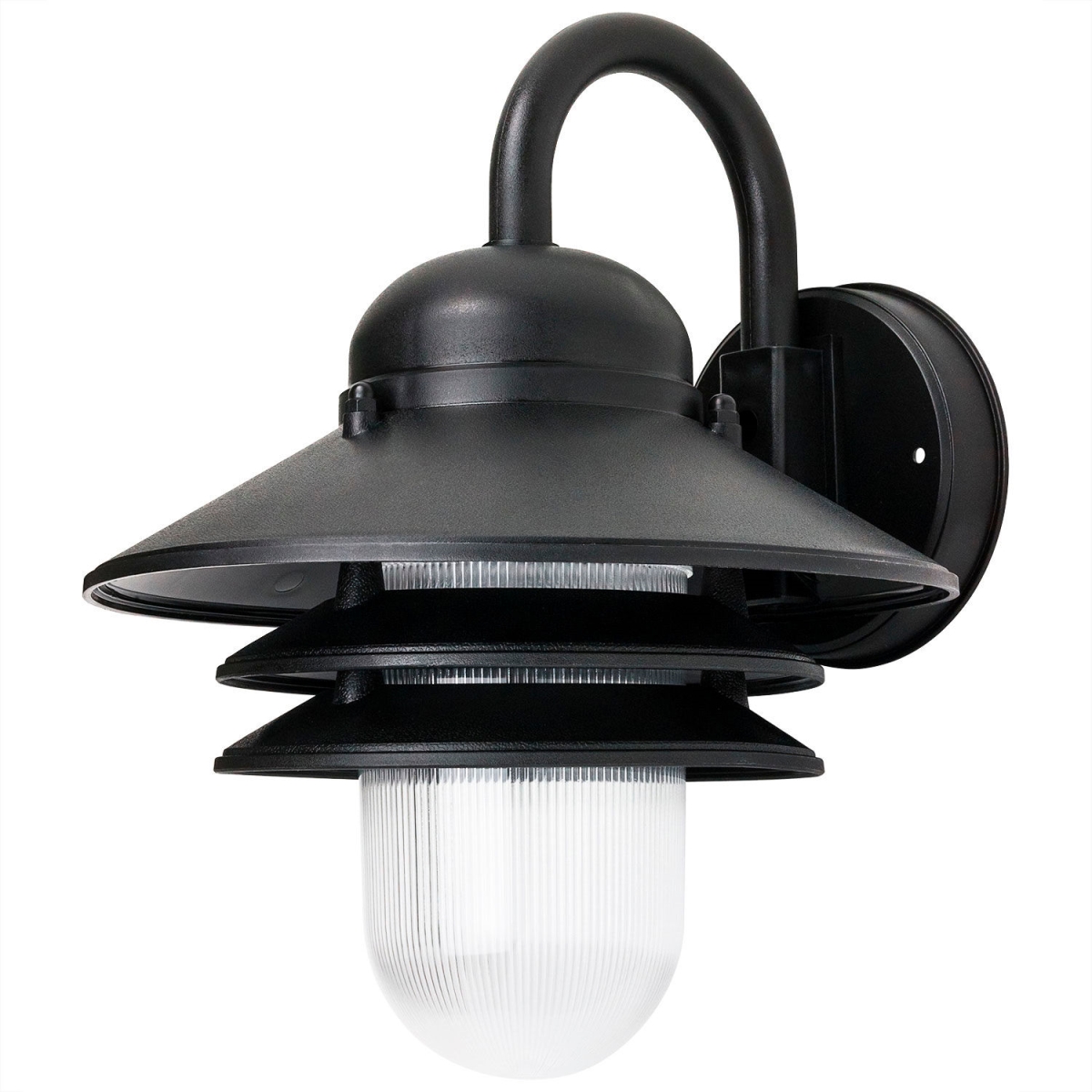 Nautical Style Outdoor Wall Fixture, E26, Weatherproof Polycarbonate, Prismatic Acrylic Lens, Blk
