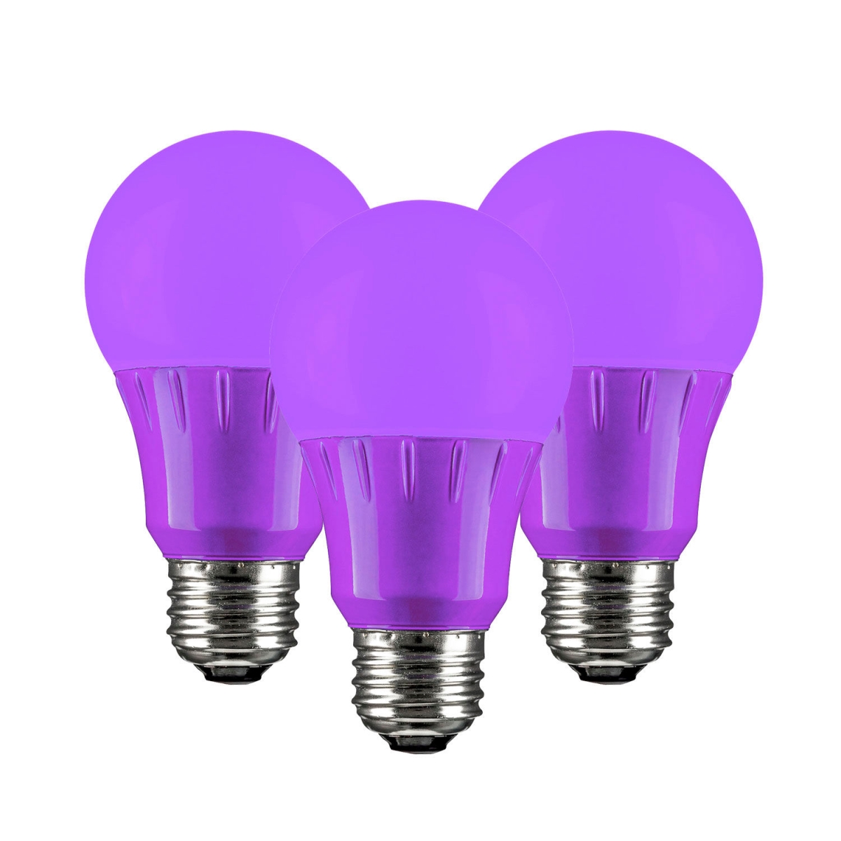 LED A19 Colored Light Bulb, 3 Watts 25w Equivalent, E26 Medium Base, Non-Dimmable, Purple, 3PK