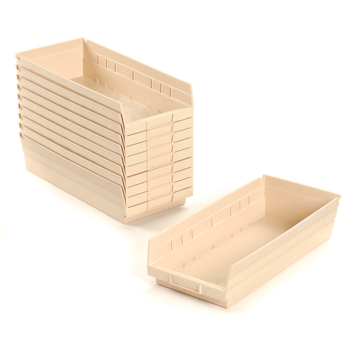 Global Industrial 184844BG Plastic Nesting Storage Shelf Bin - 8.375 x 17.875 x 4 in. - Beige