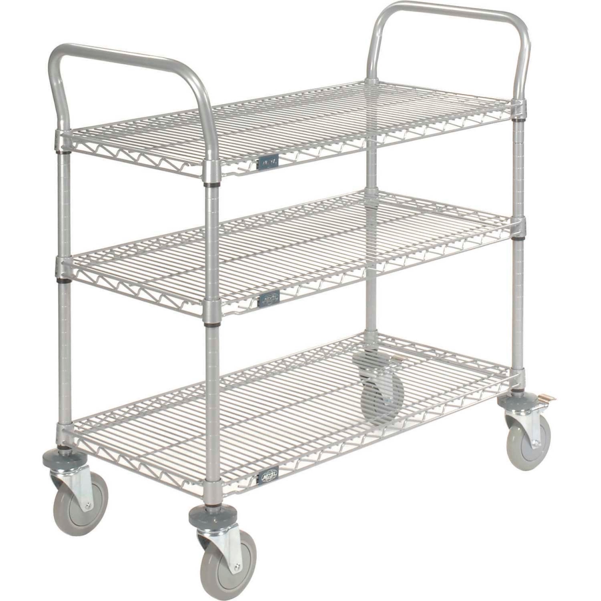 Global Industrial 1836P3EPB Nexel Utility Cart with 3 Shelves & Poly Brake Casters - 36 x 18 x 39 in. - 1200 lbs