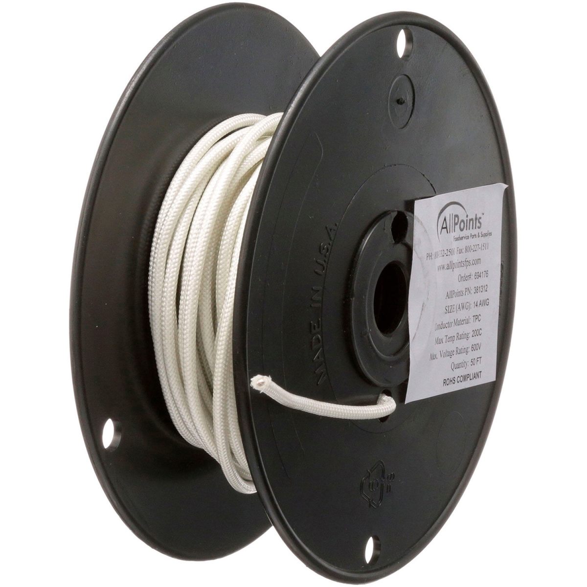 B2955733 38-1312 High Temperature Wire - No. 14 Gauge - Stranded SF2 - White - 50 ft. Roll