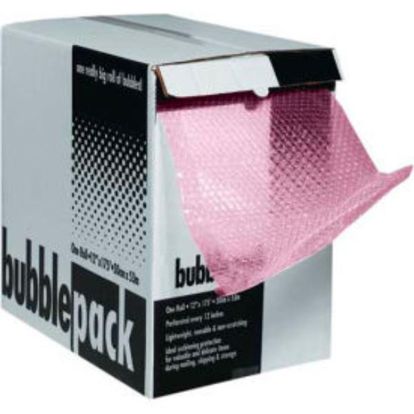 Anti-Static Bubble Roll Dispenser Pack, 12 in Roll W, 65 ft Roll L, 1/2 in Bubble Size, Pink, Perforated