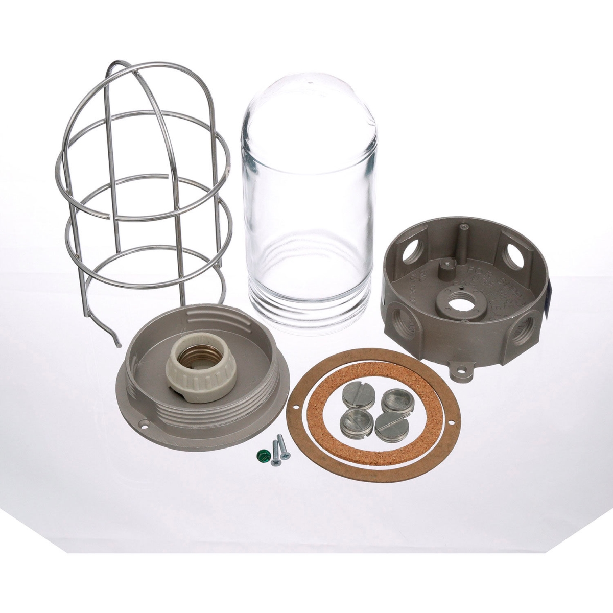 Picture of AllPoints B2951736 26-3216 Light Fixture with Junction Box - Glass Globe & Wire Guard