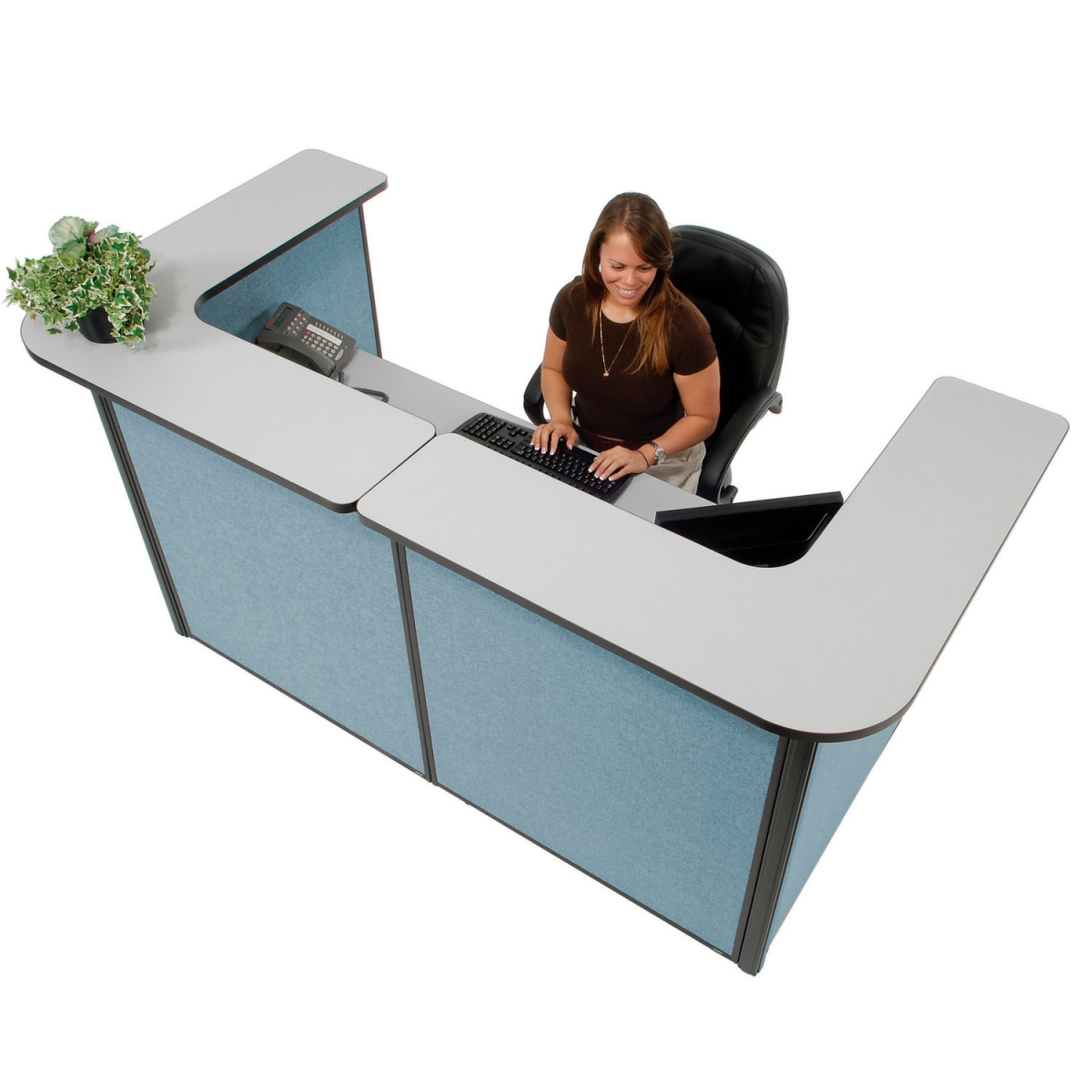 Picture of Global Industrial 3666118 Interion U-Shaped Reception Station Counter Blue Panel - 88 x 44 x 44 in. - Gray