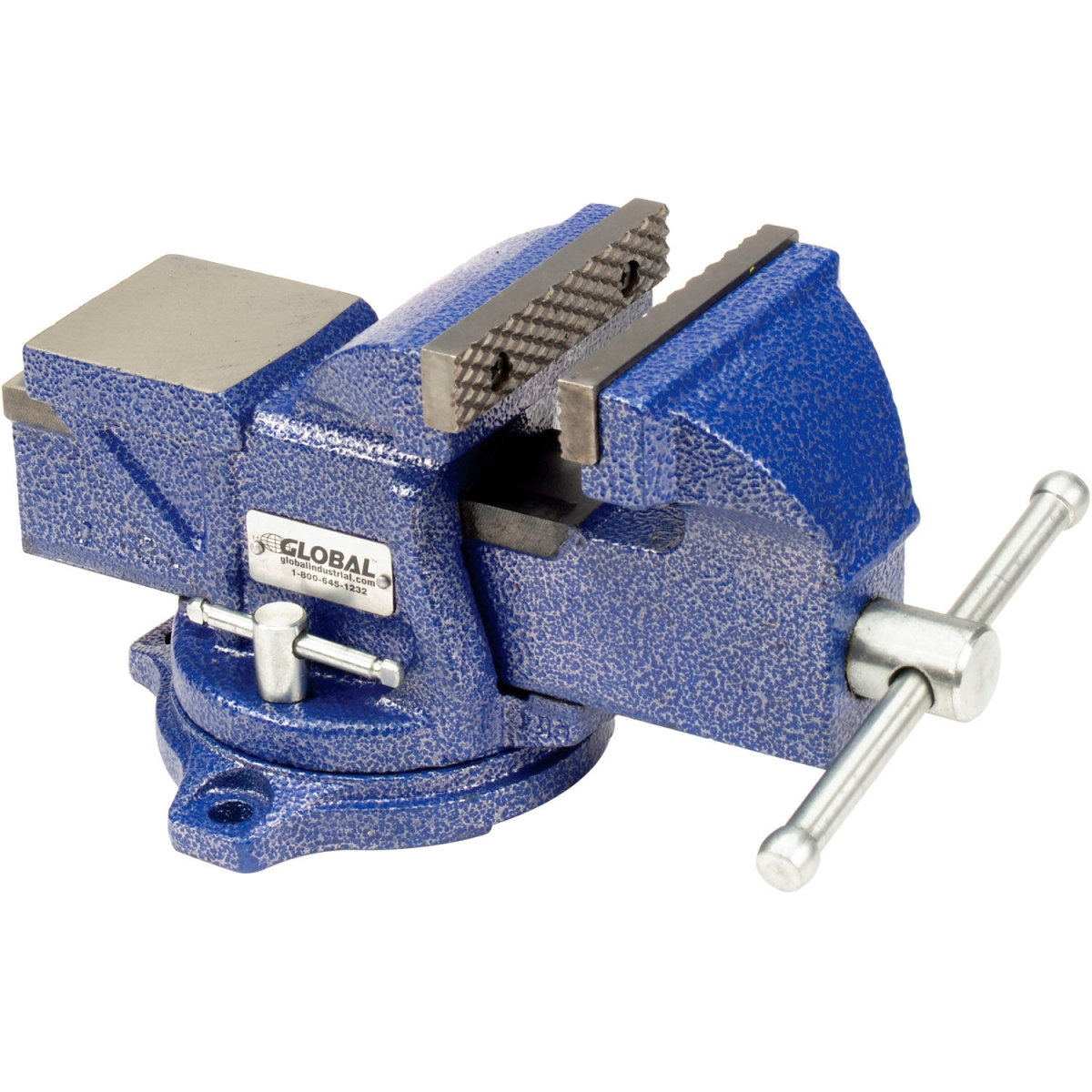 Global Industrial 534515 4 in. Jaw Width 2.25 in. Throat Depth General Purpose Bench Vise with Swivel Base - Blue