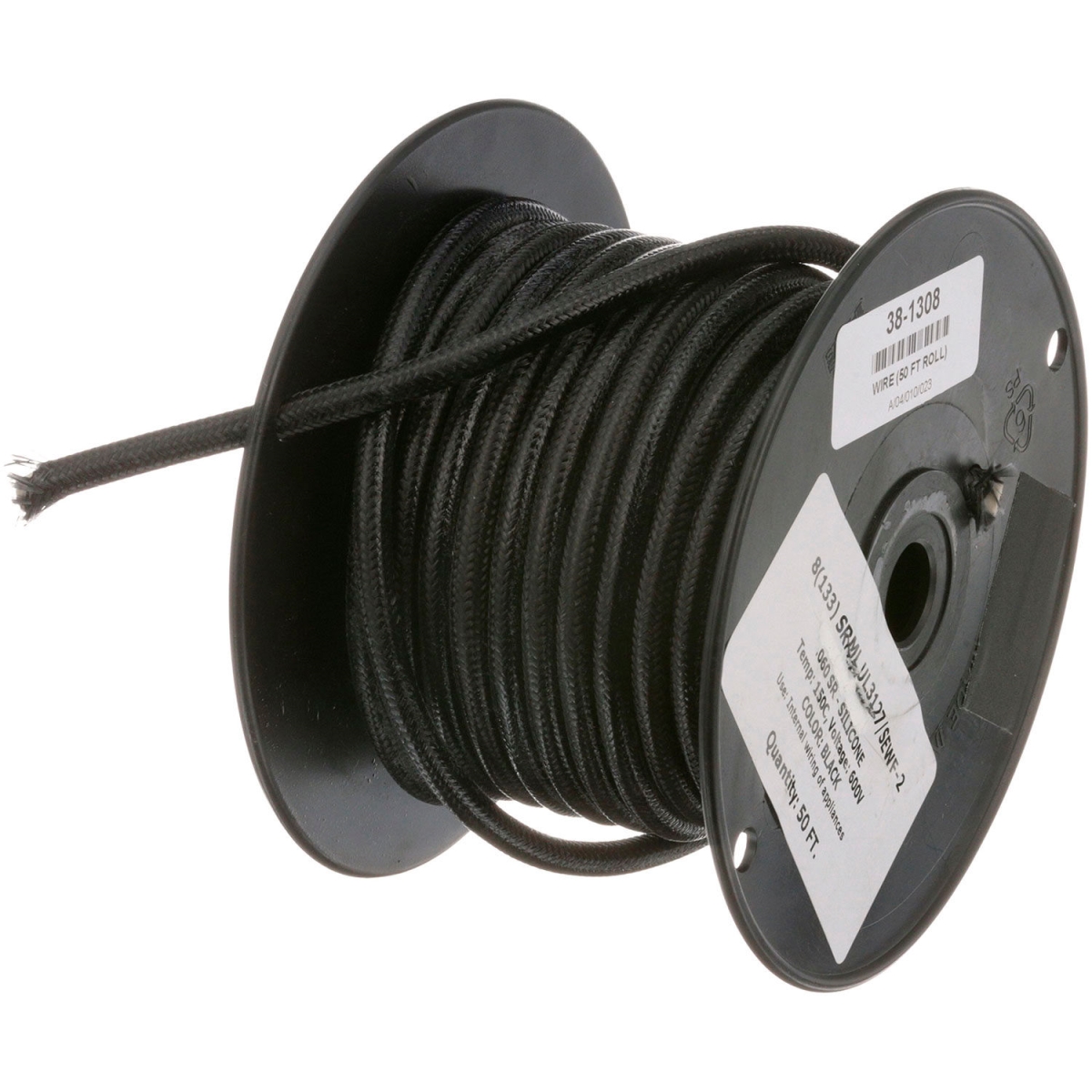 B2955630 38-1308 High Temperature Wire - No. 8 Gauge - Stranded SF2 - Black - 50 ft. Roll