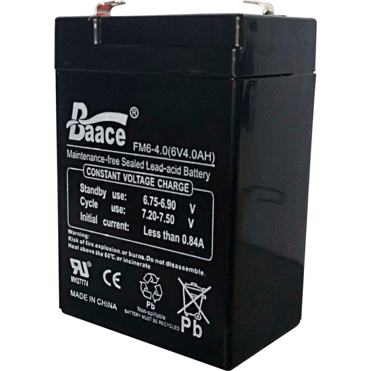 Global Industrial 318527 Replacement 6V 4Ah Lead-Acid Rechargeable Battery for 318503 & 224241 - Black