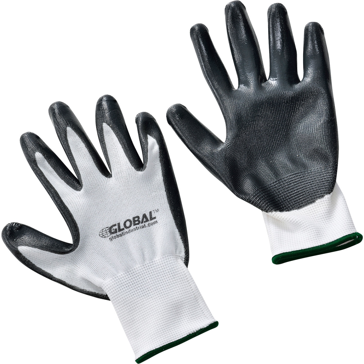Global Industrial 708346M Flat Nitrile Coated Gloves - White & Gray - Medium - Pack of 2