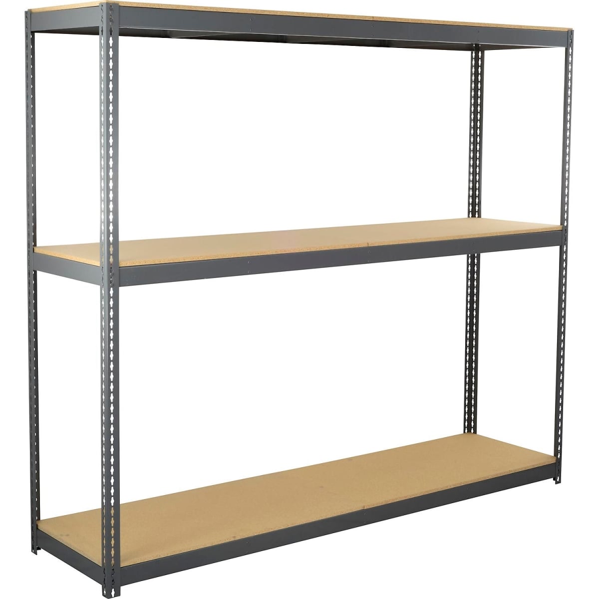 Global Industrial BC24966W3 3 Shelf Heavy Duty Channel Boltless Shelving Starter, Wood Deck - Gray - 96 x 24 x 60 in.