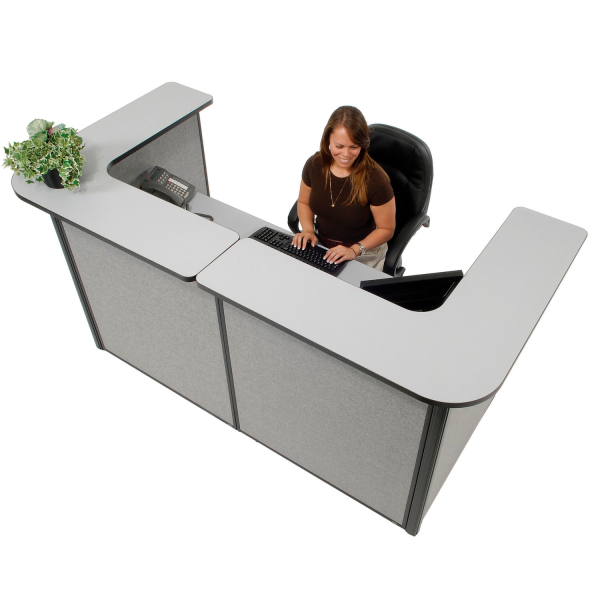 Picture of Global Industrial 3666127 Interion U-Shaped Reception Station - Counter & Panel - 88 x 44 x 44 in. - Gray